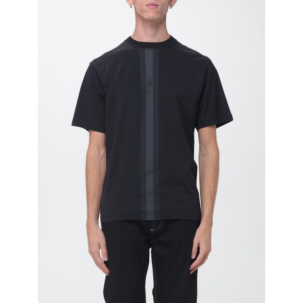 Gucci Men Striped Cotton T-Shirt Gucci With Tone-On-Tone Logo